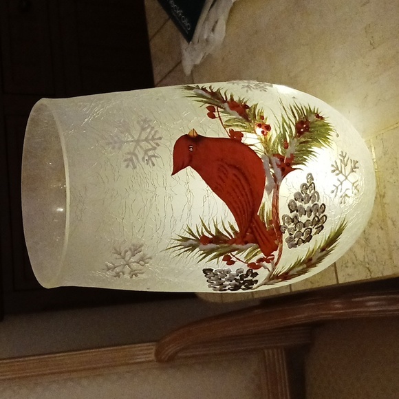 Vase 11" inch crackle glass /with cardinal,by Valeri/Qvc/w-drop In Lights - Picture 5 of 16
